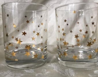 Vintage, Pair (2) HTF, Signed, Culver, 4" Old Fashion, Glassware, STAR, Pattern, USA