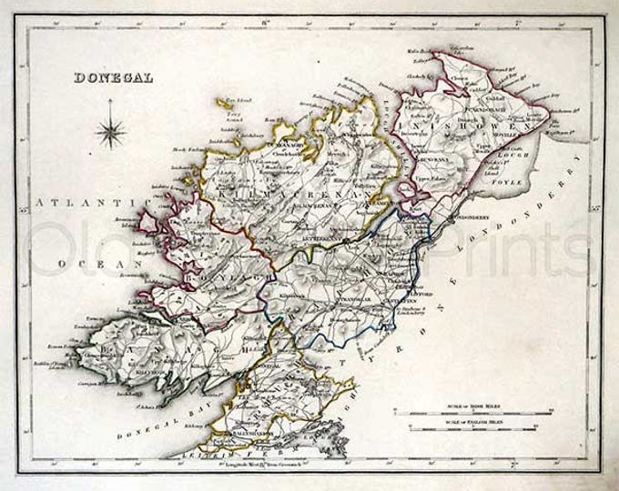 County Donegal 1846 - Antique Irish Map of Donegal - 8 x 10 ins PRINT - FREE P&P UK