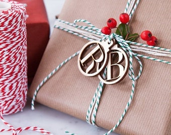 Initial Wooden Christmas Bauble Gift Tags