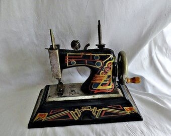 Antique Toy Sewing Machine Casige Germany,, Casige Toy Sewing Machine 1015 Deco British Zone Germany 1940's