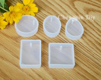Gem Silicone Mold - Pendant Silicone molds - Hanging Hole - craft mold,cabochon mold, jewelry mold, resin mold, clay mold, flexible mold
