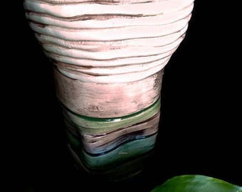 ONSALE Large ceramic vase, irregular pottery vase, green and brown, textured, imaginative vase, clay pot for plants, handmade portuguese ...