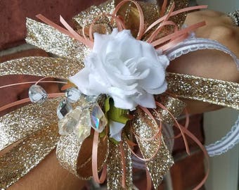 50th GOLDEN Wedding ANNIVERSARY Wrist Corsage/Pin On Corsage