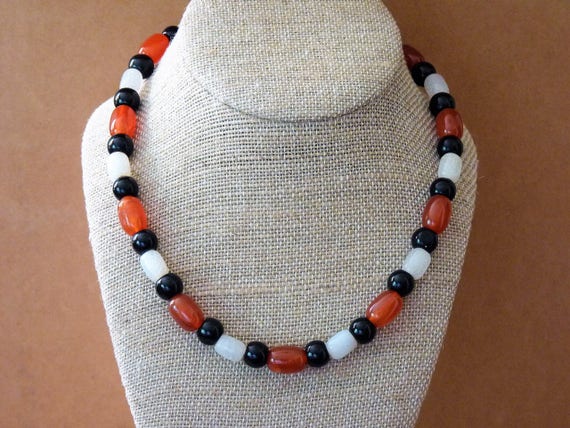 Red Agate, Crackle Agate and Black Obsidian Stone/Gemstone Beads OOAK Necklace by MtnGlen - 'Drink Your Tea Eastern Towhee'