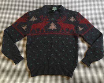 WOOLRICH All-over Reindeer Pattern Wool Knit Sweater, Men's Size L /eaa511681