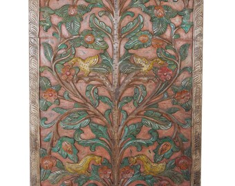 Colorful Hand Carved Door Panel KALPAVRIKSHA - TREE OF Dreams- Wall Sculpture , Wall Decor Living Room Decor