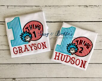Personalized Thing One and Thing Two Birthday Appliqué Shirts, birthday, thing 1 and thing 2 shirts, dr suess, cat in the hat