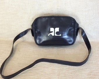 20% SUMMER SALE Genuine vintage Courreges Paris signature logo shoulder bag navy blue iconic