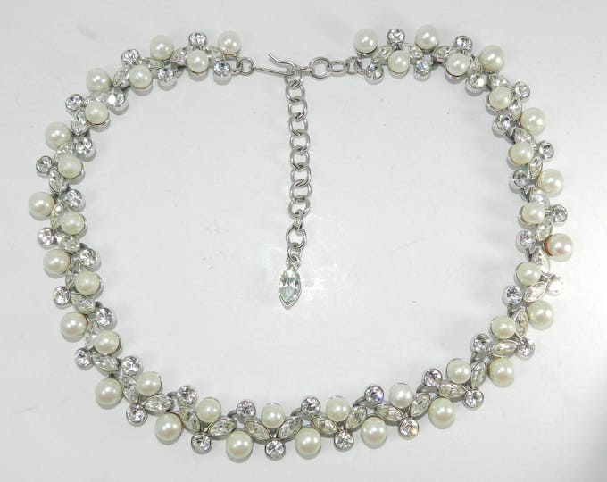 Vintage CRYSTAL Pearl Necklace, Bridal Ball Prom Necklace, Fashion Jewelry Jewellery, Statement Runway Necklace, Ladies Accessories