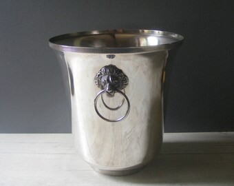 Vintage French Champagne Bucket,with lion handles,Silver Plated Metal.
