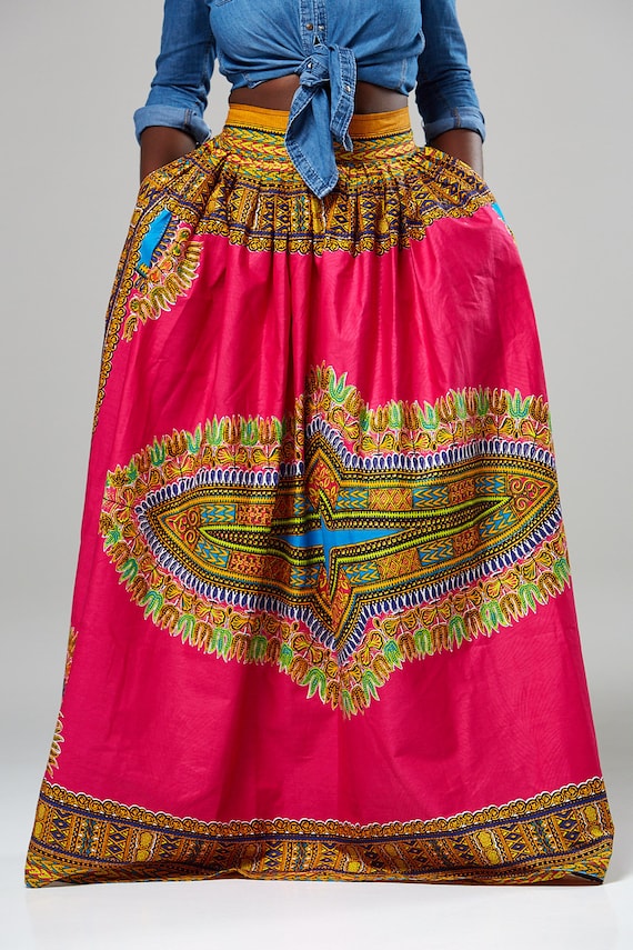 Pink Angelina Dashiki Maxi Skirt African Print Skirt For 5007