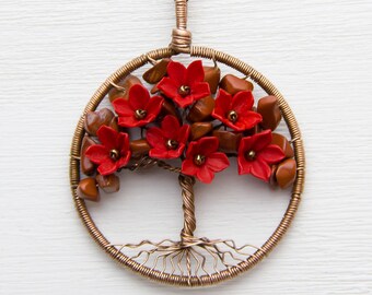 Tree-Of-Life Necklace Pendant 1.8" Copper Wire Wrapped Pendant Brown Wired Copper Jewelry Wire Wrapped ModernTree Red Necklace Rustic