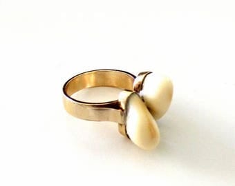 Deer teeth,Grandel Ring 585 yellow gold, goldsmith work.