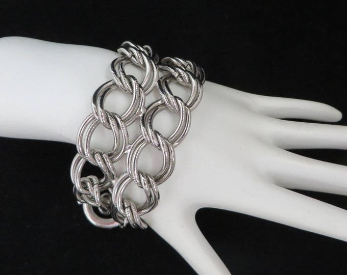 Vintage Double Chain Link Bracelet, Silver Tone Chunky Link Toggle Bracelet