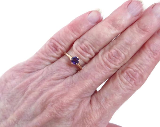 Amethyst Solitaire Ring, 10K Gold Ring, Yellow Gold Amethyst Ring - Vintage Estate Amethyst, 0.35 Carat, February Birthstone, Size 7