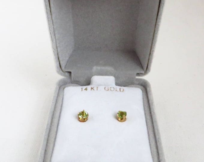 14K Gold Peridot Earrings, Vintage Pierced Studs, New Old Stock