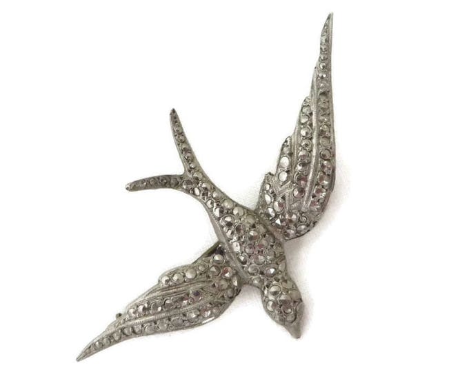 Vintage Marcasite Bird Brooch - Signed Facetta Silver Tone Bird Pin, Gift for Her, Gift Boxed