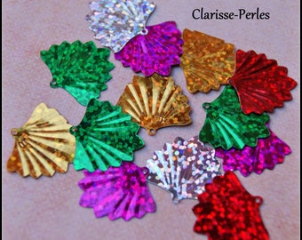 30 glitter sequin metal fan sachet multicolored 20x19mm