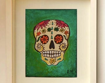 Day of the Dead Original ACEO Skull painting Miniature Art ACEO Acrylic art Limited Edition ACEO