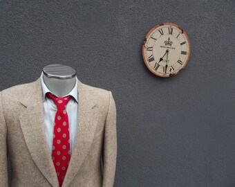 1980s Vintage Tweed Jacket / Herringbone Tweed Blazer 38R Medium Med M / Oatmeal Beige Tweed Jacket / 1980s Mens Sport Coat Made in Canada