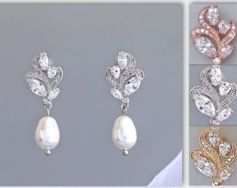 Crystal Bridal Earrings, Bridal Earrings,Pearl Drop Earrings, Bridal Stud Earrings, Bridal Jewelry, Pearl Wedding Earrings, ZARA