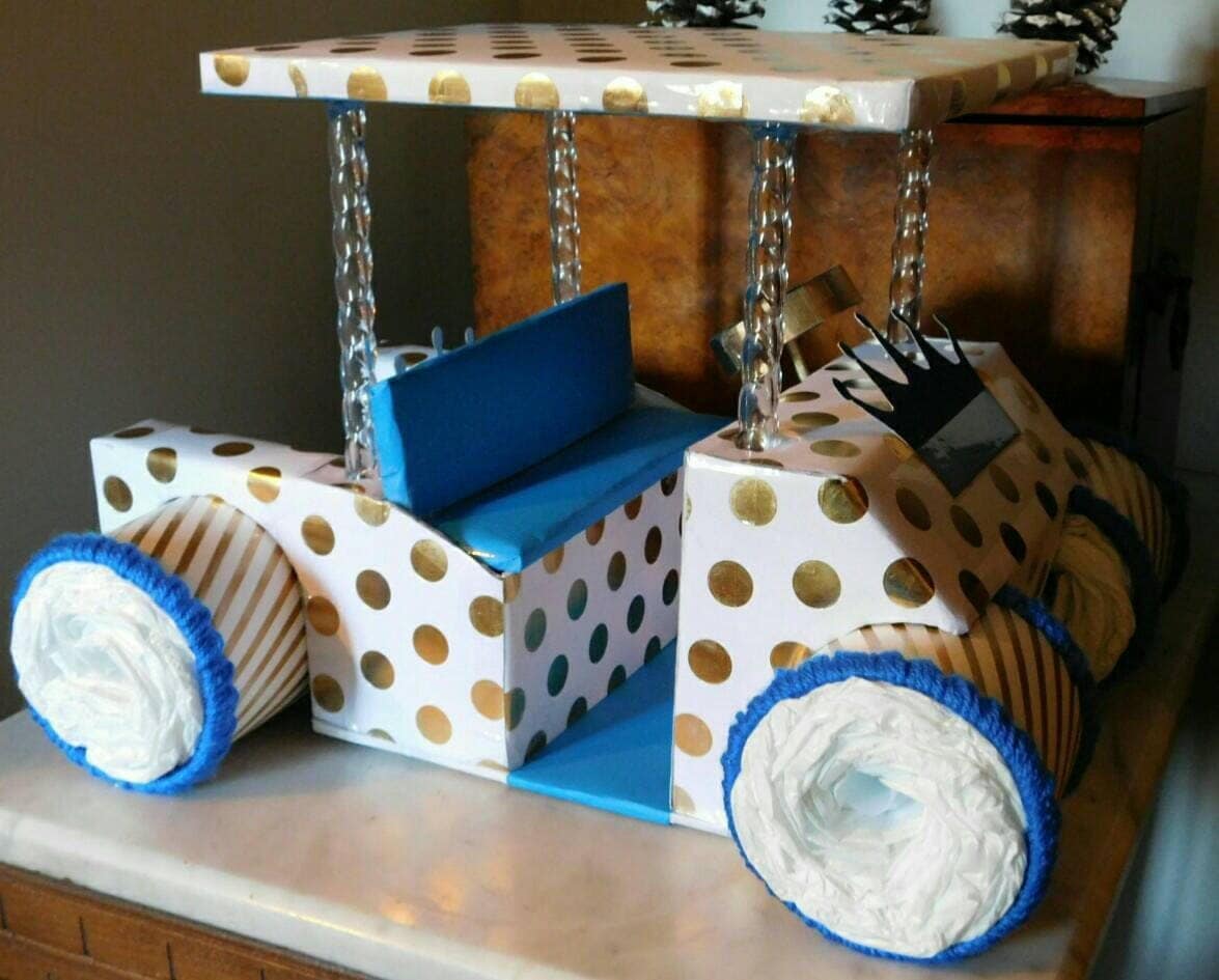 Golf Cart Diaper Cakes Blue and Gold Little Golfer Prince