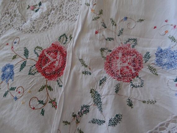 tablecloth cotton napkins worked with cross stitch embroidery