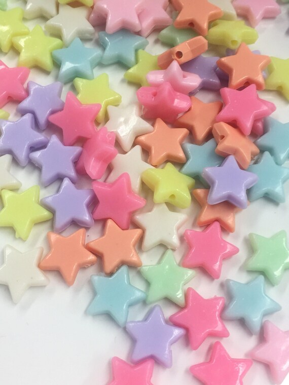 100 Pastel Stars beads Mixed color 14mm stars beads