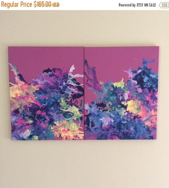 SALE Abstract Pink Art Fluid Painting Pink Purple Art Splatter