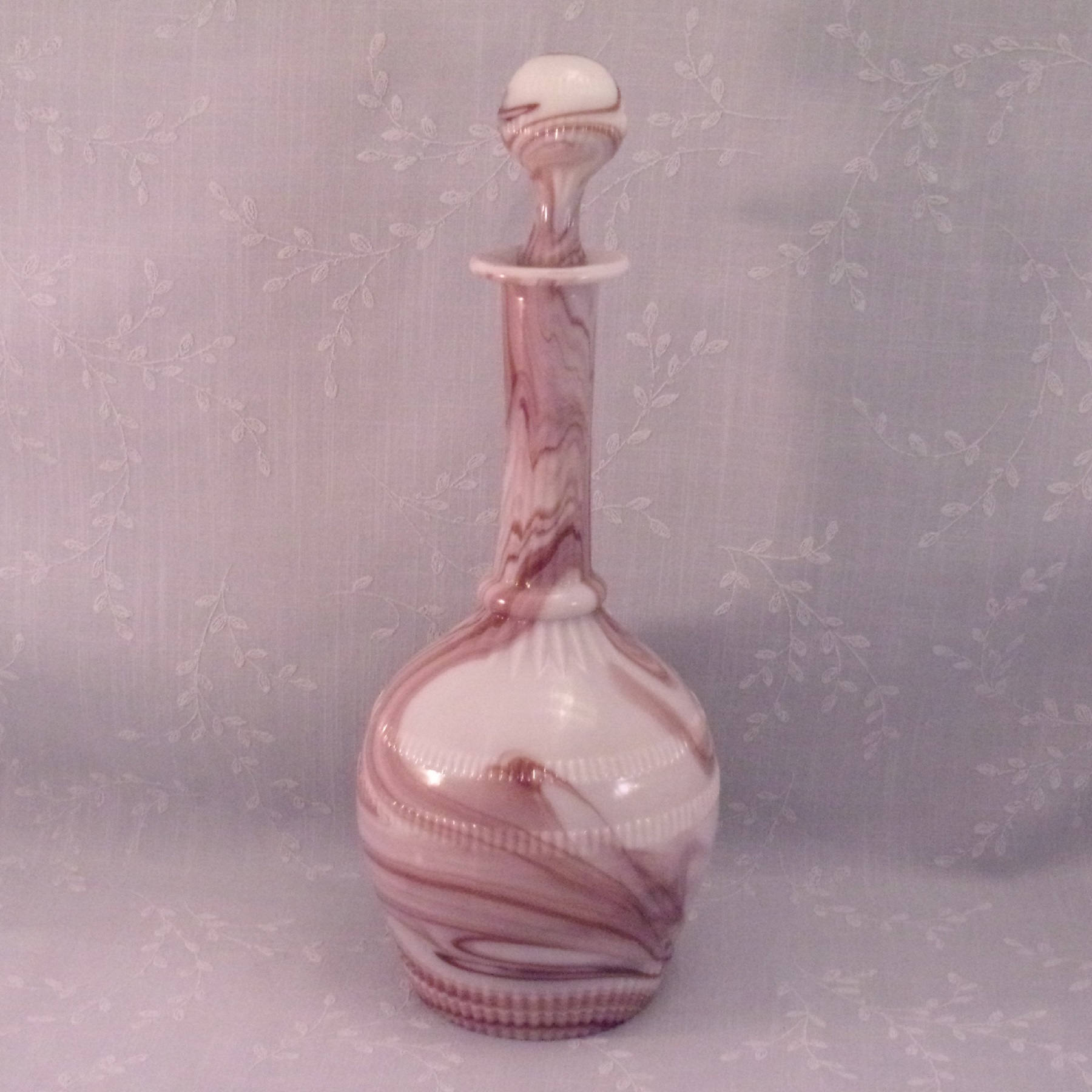 Antique Marbled Milk Glass Decanter with Original Solid Stopper. QLQa