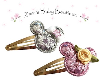 Minnie Mouse Hair Clips * Pink Gold Silver * Disney Hair Clip * Girls Hair Clips * Toddler * Girl's * Baby * Zara's Baby Boutique