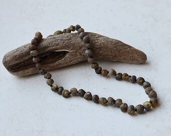 Baltic Amber teething necklace for children/ baroque beads/ Black amber unpolished/ necklace for kids/ gift/ children jewelry