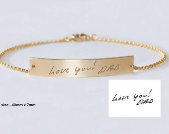 Actual Handwriting Jewelry, Custom Signature bracelet, Kids handwriting bracelet, Memorable, Kids names bracelet, Custom Nameplate Gold bar