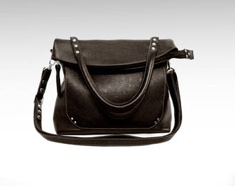 Leather bag foldover crossbody bag leather crossover purse leather tote zipper handbag leather satchel minimalict fold-over leather bag