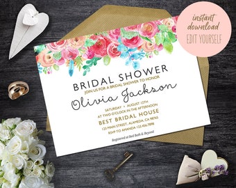 Bridal Shower Invitation Instant Download, Editable Bridal Shower Invitation Template, Printable PDF, DIY Bridal Brunch Invitation, BS-04