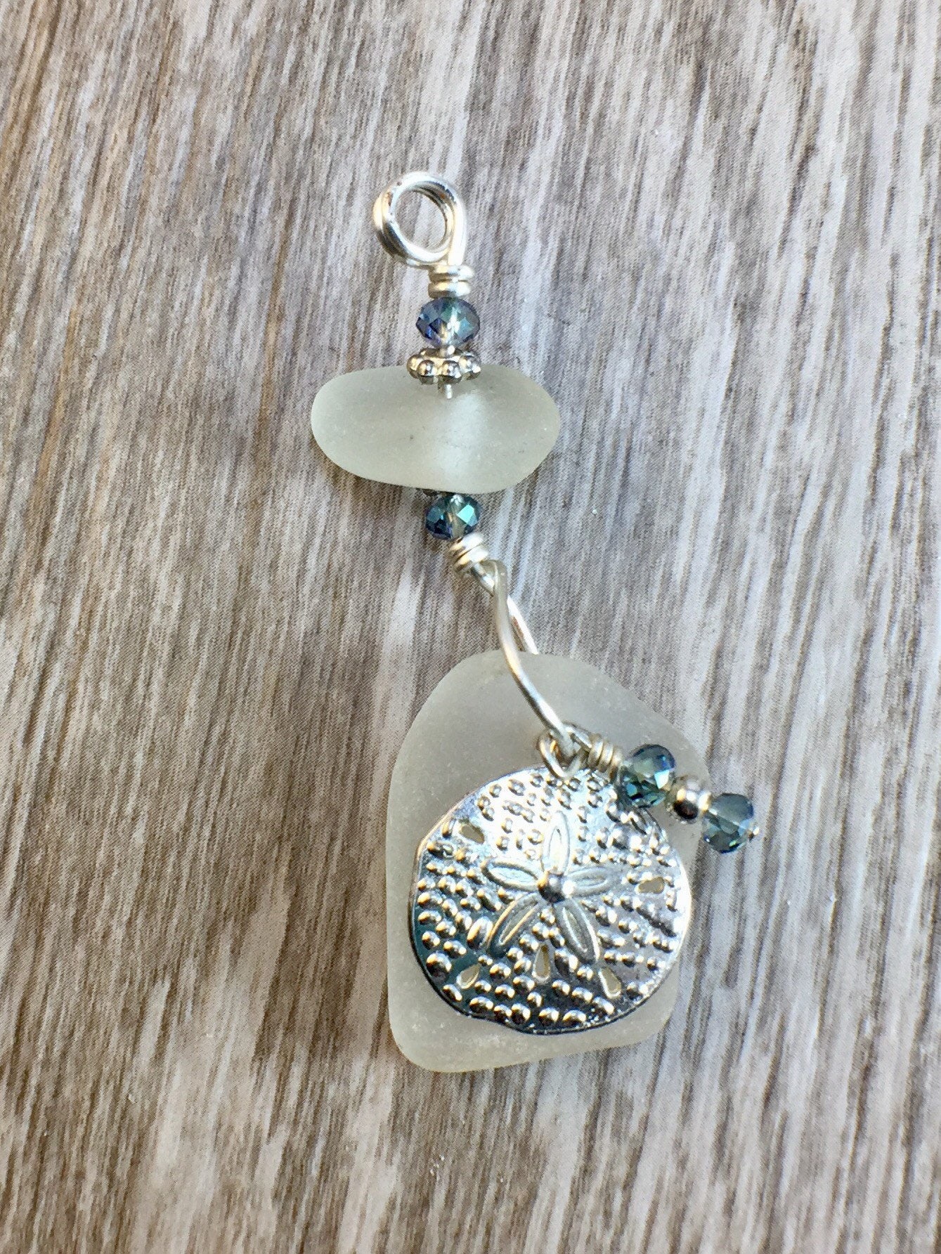 White Galveston SeaGlass Sand Dollar Necklace Texas gift for