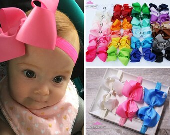 Baby Headband Bows - Baby Girl headband - hair bows - Baby Headband Set - Baby Bows - hair bows for babies - 4 inch bows - baby hair bows