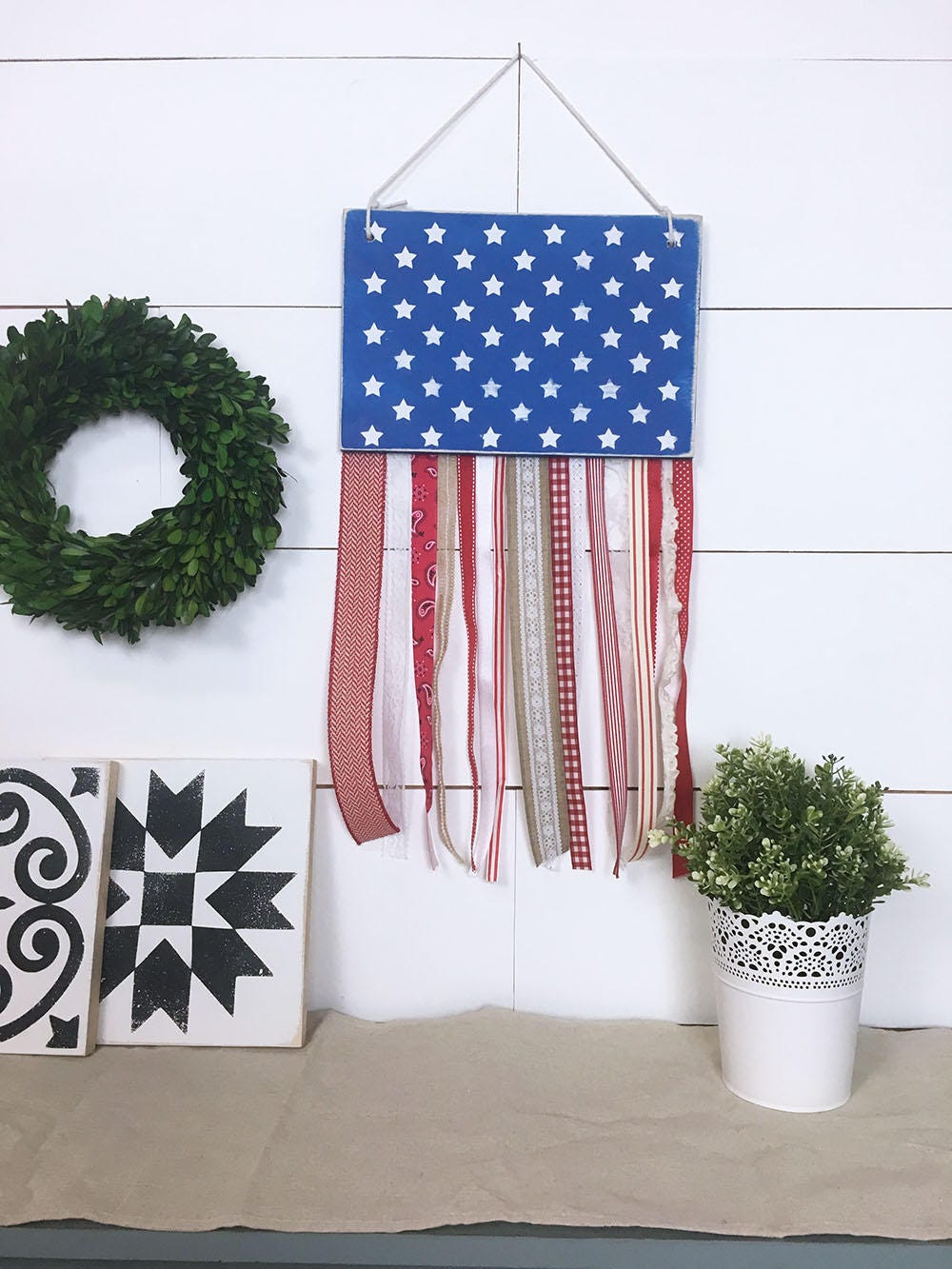 American Flag Ribbon Wood Sign Hanger Rustic Home Decor Fourth American Flag Ribbon Wood Sign Hanger Rustic Home Decor Fourth