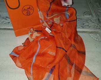 Authentic HERMES Mousseline Chiffon Shawl Scarf Pure Silk
