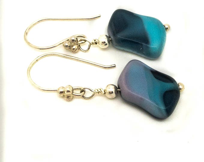 Blue tabular Sterling silver earrings - Tabular earrings - blue rectangular earrings - blue earrings -blue tabular earrings