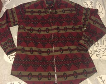 Mens Signature WOOLRICH Southwestern Button Down Shirt size Large 100% Cotton Flannel