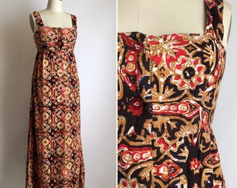 1960s batik maxi dress XS ~ vintage cotton summer dress