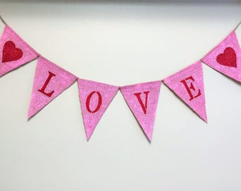 Valentine Burlap Banner,Love Burlap Banner,Wedding/Shower Burlap Banner,Valentine Garland,Love Garland,Love Banner,Heart Banner