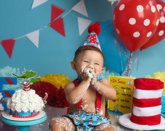 Boy Cake Smash Outfit, Dr. Suess Cake Smash, Cat in the Hat Cake Smash Outfit, Boys 1st Birthday, Birthday Outfit, Boys Birthday