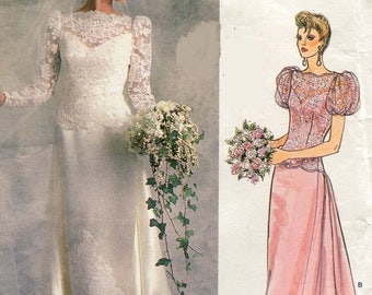 Eclipse SALE 1980s Vogue 1829 Bridal Original Wedding Dress Sewing Pattern Bateau Neck Long or Puff Sleeves Size 8 Bust 31.5 UNCUT