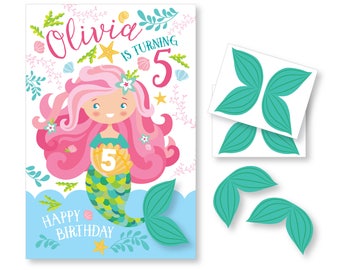 Pin the Tail on the Mermaid / Mermaid- party game - DIY party game - party game for girls - mermaid game - pink mermaid