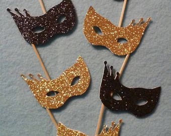24 Masquerade Mask Double Sided Cupcake Toppers, Mardi Gras Cupcake Toppers, New Years Cupcake Toppers