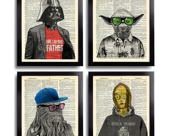 Star Wars Art Print Set Yoda Office Wall Art Set of Prints Dictionary Art Print Set of 4 Prints Cool Man Gift for Boyfriend Movie Poster 540
