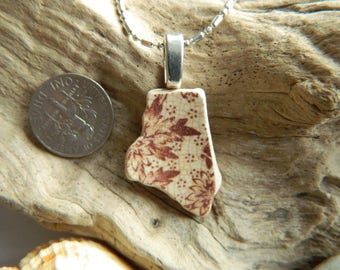 Sea pottery shard necklace with leafy details in autumn brown