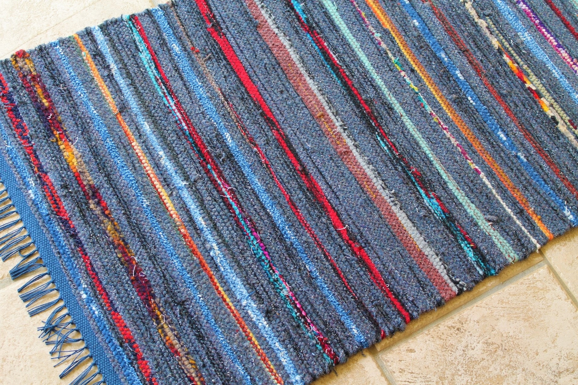 Woven Wool Rag Rug Pendleton Wool Rag Rug Blue Throw Rug